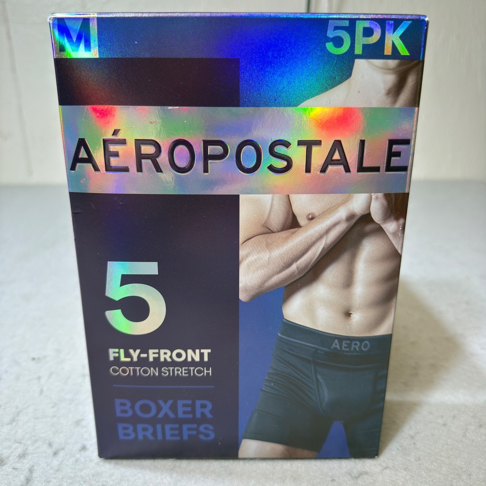 Aeropostale Boxer Briefs Mens Medium Multicolor 5-Pack Cotton Stretch Fly-Front